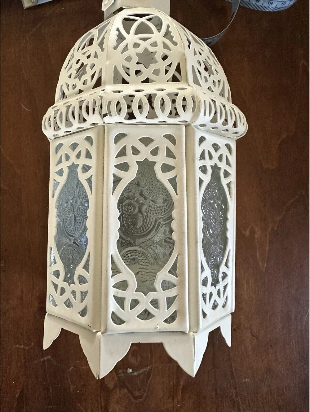 Sigma White Fancy Candle Lantern w Stand Tea Light Holder Moroccan Metal Glass